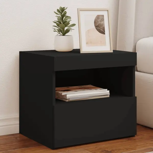 Gossi noptiera cu lumini led, negru, 50x40x45 cm