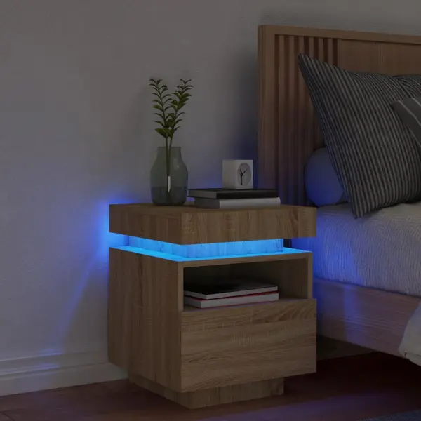 Gossi noptiera cu lumini led, stejar sonoma, 40x39x48,5 cm