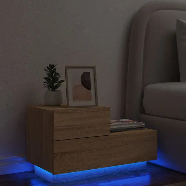 Gossi noptiera cu lumini led, stejar sonoma, 70x36x40,5 cm