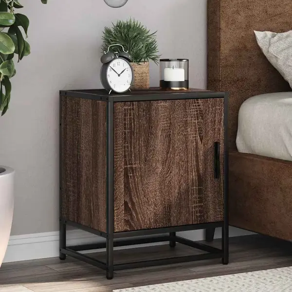 Gossi noptiera din stejar maro 40x31x50 cm lemn prelucrat si metal