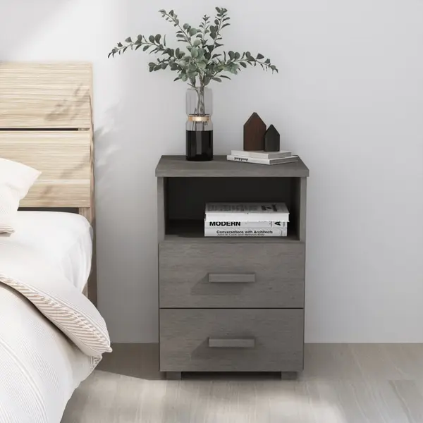 Gossi noptiera hamar, gri deschis, 40x35x62 cm, lemn masiv de pin