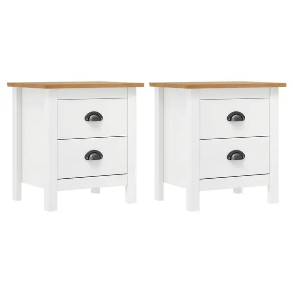 Gossi noptiera hill, 2 buc., alb, 46x35x49,5 cm, lemn masiv de pin
