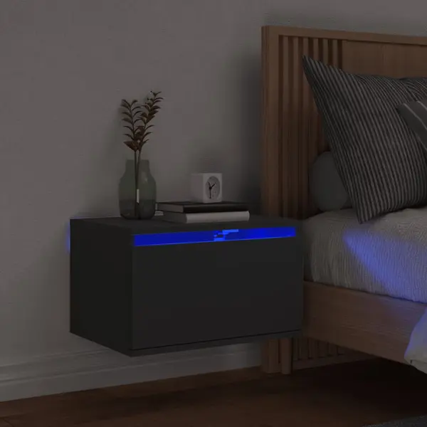 Gossi noptiera montata pe perete cu lumini led, negru