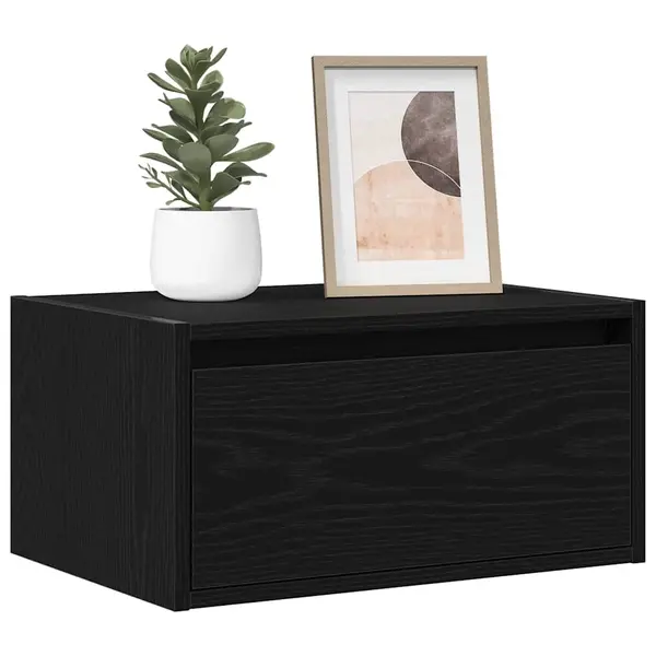 Gossi noptiera montata pe perete cu lumini led stejar negru