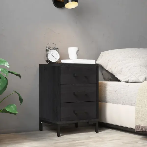 Gossi noptiera, negru, 40x30x55 cm, lemn de pin masiv reciclat