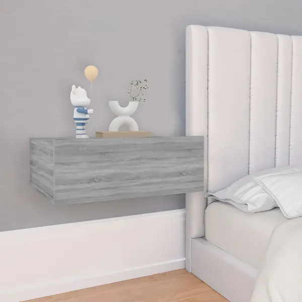 Gossi noptiera plutitoare, gri sonoma, 40x30x15 cm, lemn prelucrat