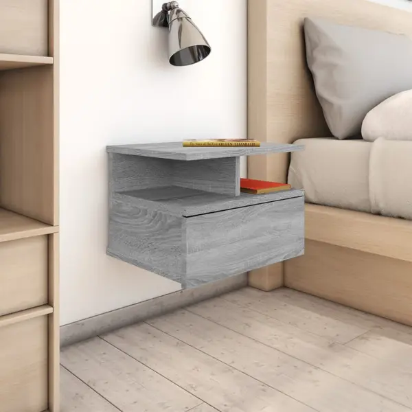Gossi noptiera plutitoare, gri sonoma, 40x31x27 cm, lemn prelucrat