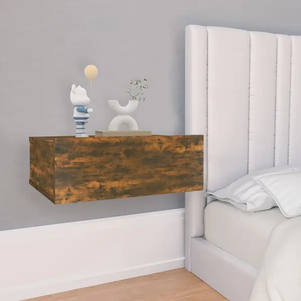 Gossi noptiera plutitoare, stejar fumuriu, 40x30x15 cm lemn prelucrat