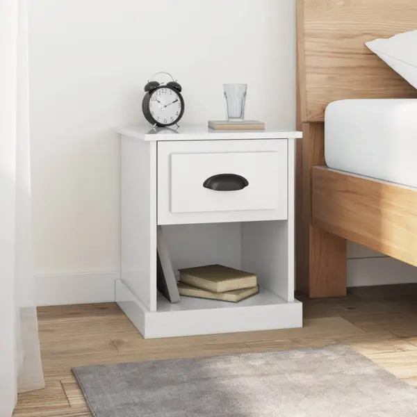 Gossi noptiere, 2 buc, alb extralucios, 39x39x47,5 cm, lemn prelucrat