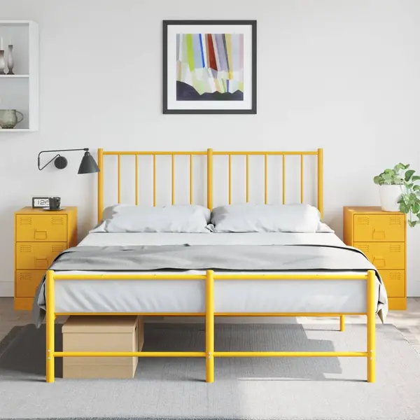 Gossi noptiere, 2 buc., galben mustar, 34,5x39x62 cm, otel