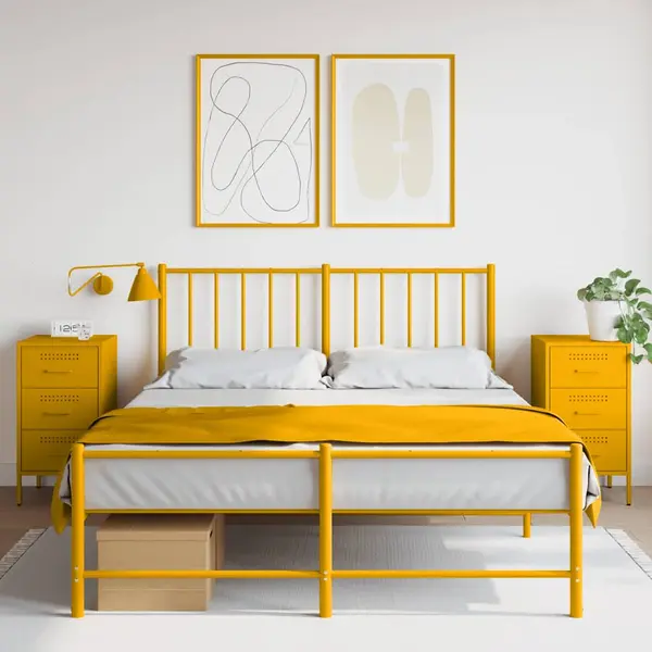 Gossi noptiere 2 buc. galben mustar 36x39x68 cm otel laminat la rece