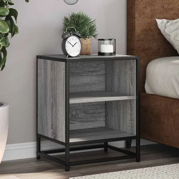 Gossi noptiere 2 buc gri sonoma 40x31x50 cm lemn prelucrat si metal