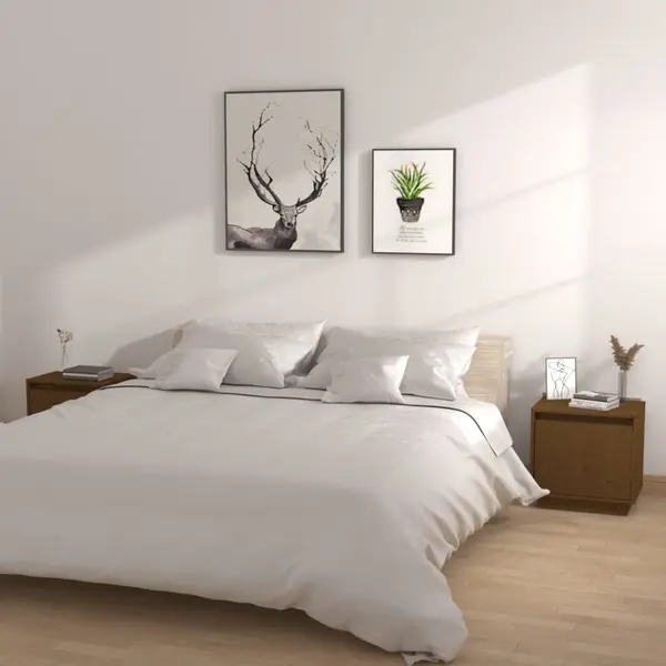 Gossi noptiere, 2 buc, maro miere, 40x30x40 cm, lemn masiv de pin