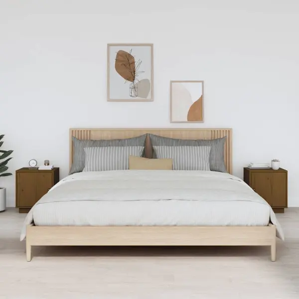 Gossi noptiere, 2 buc., maro miere, 40x34x45 cm, lemn masiv de pin