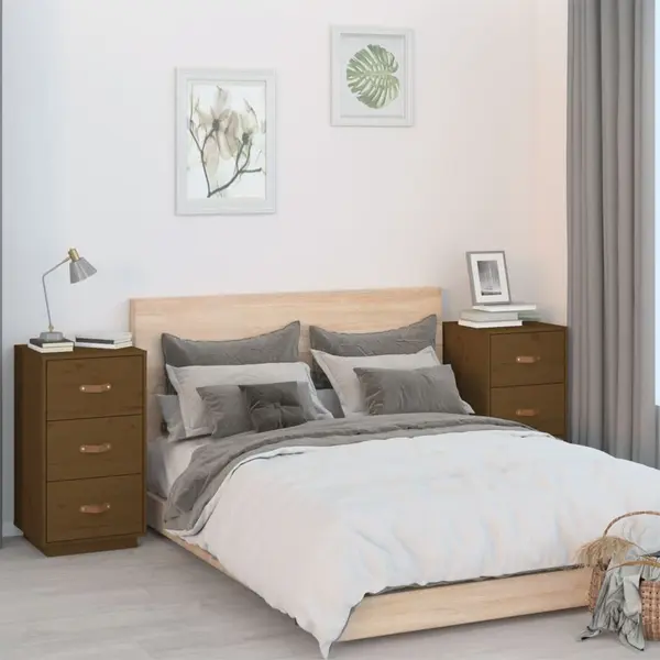 Gossi noptiere, 2 buc., maro miere, 40x40x75 cm, lemn masiv de pin