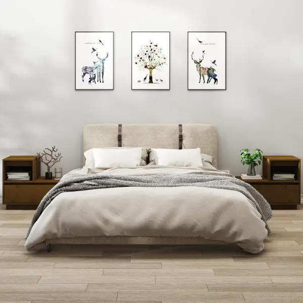Gossi noptiere, 2 buc, maro miere, 60x34x51 cm, lemn masiv de pin
