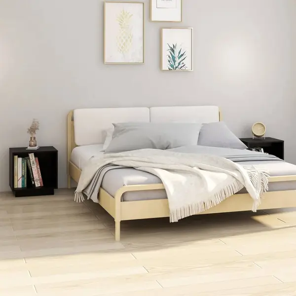 Gossi noptiere, 2 buc., negru, 40x30x40 cm, lemn masiv de pin