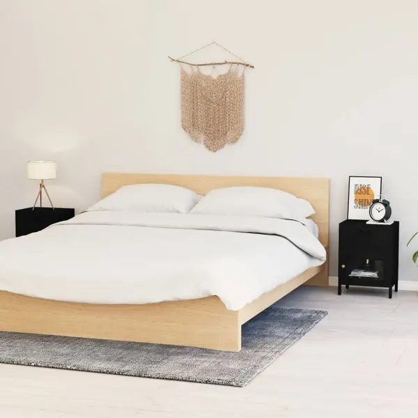 Gossi noptiere, 2 buc., negru, 40x30x54,5 cm, otel si sticla