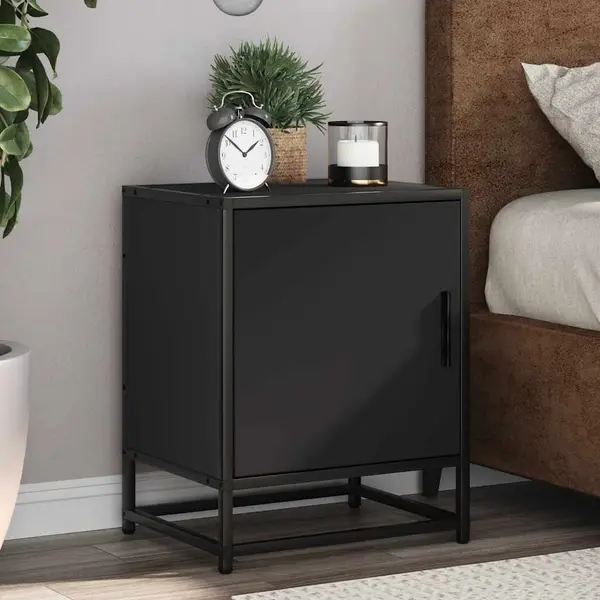Gossi noptiere 2 buc negru 40x31x50 cm lemn si metal prelucrat