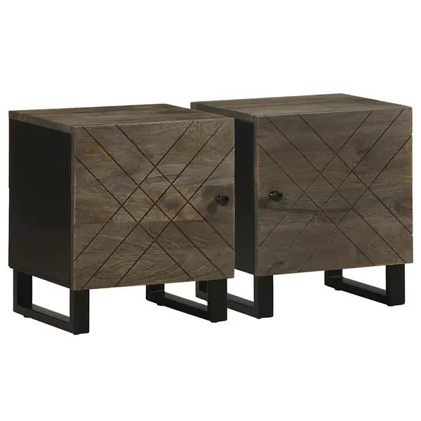 Gossi noptiere, 2 buc., negru, 40x33x46 cm, lemn masiv de mango
