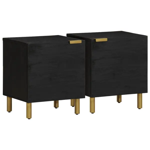 Gossi noptiere, 2 buc., negru, 40x33x46 cm, lemn masiv de mango