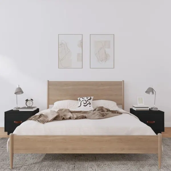 Gossi noptiere, 2 buc., negru, 40x34x35 cm, lemn masiv de pin