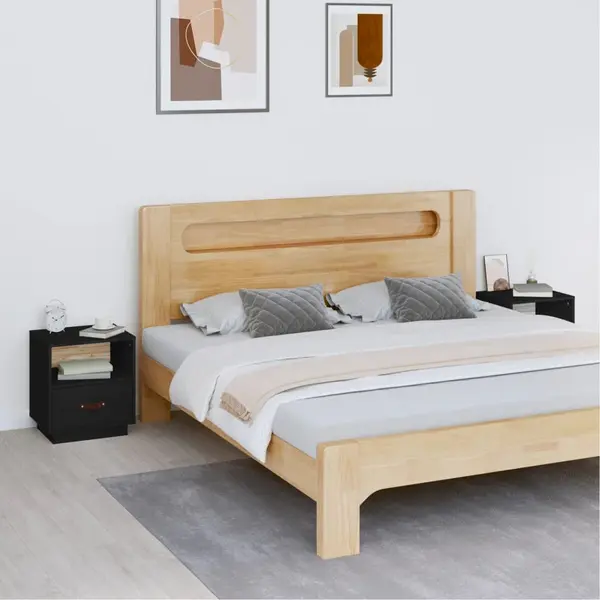 Gossi noptiere, 2 buc., negru, 40x34x45 cm, lemn masiv de pin