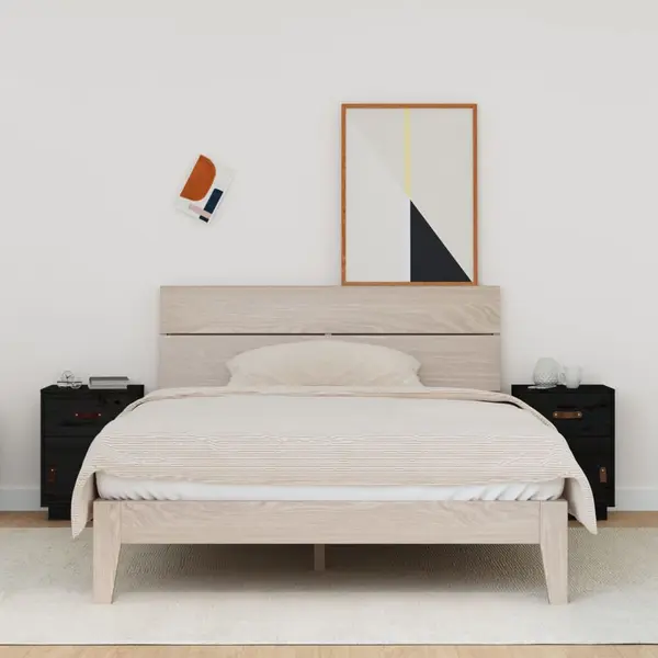 Gossi noptiere, 2 buc., negru, 40x34x55 cm, lemn masiv de pin