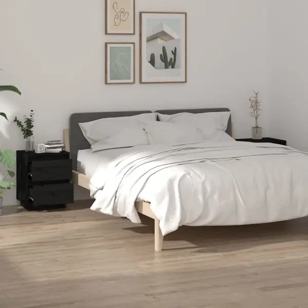 Gossi noptiere, 2 buc., negru, 40x35x50 cm, lemn masiv de pin
