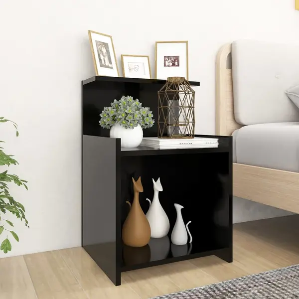 Gossi noptiere, 2 buc., negru, 40x35x60 cm, lemn compozit