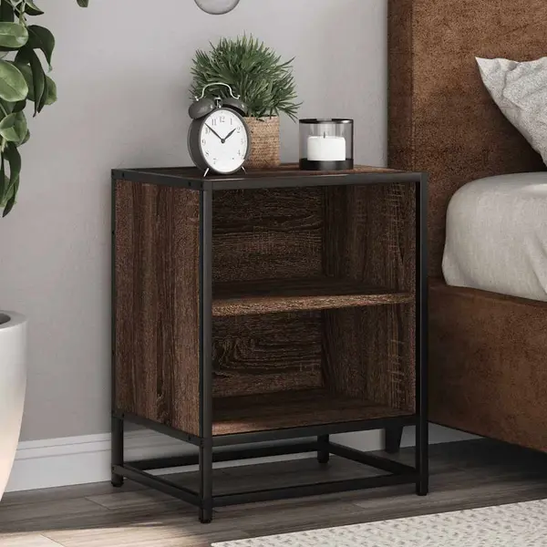 Gossi noptiere 2 buc stejar maro 40x31x50 cm lemn prelucrat si metal