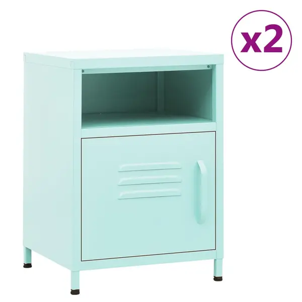 Gossi noptiere, 2 buc., verde menta, 35x35x51 cm, otel