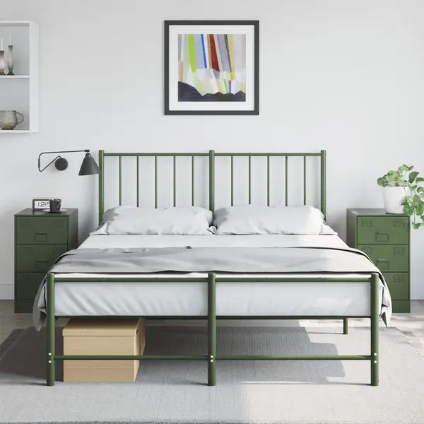 Gossi noptiere, 2 buc., verde olive, 34,5x39x62 cm, otel