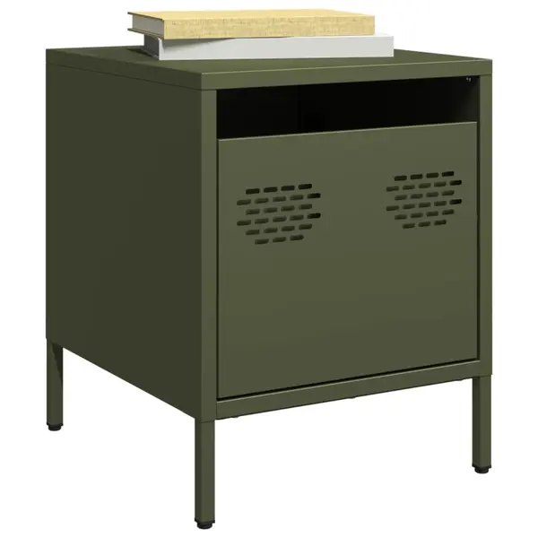 Gossi noptiere, 2 buc., verde olive, 35x39x43,5 cm, otel
