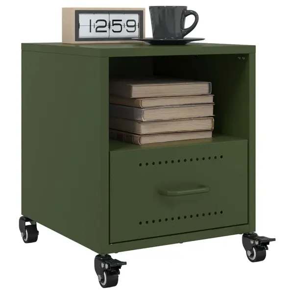 Gossi noptiere, 2 buc., verde olive, 36x39x43,5 cm, otel