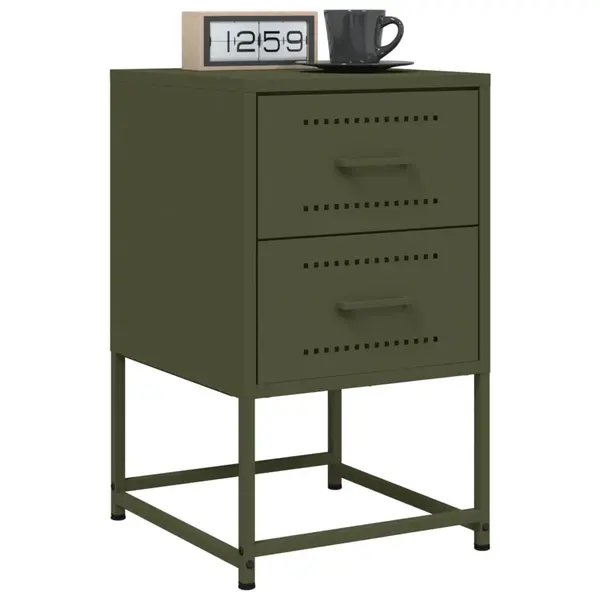 Gossi noptiere, 2 buc., verde olive, 36x39x60,5 cm, otel