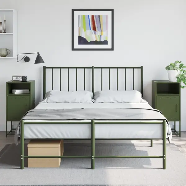 Gossi noptiere, 2 buc., verde olive, 36x39x78 cm, otel