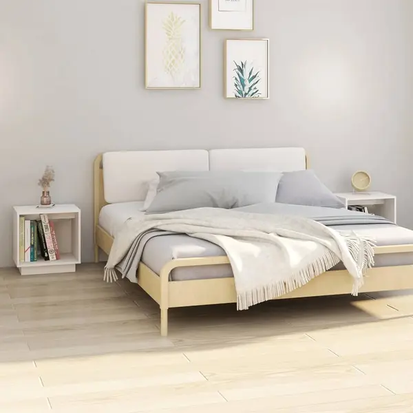 Gossi noptiere, alb, 2 buc., 40x30x40 cm, lemn masiv de pin