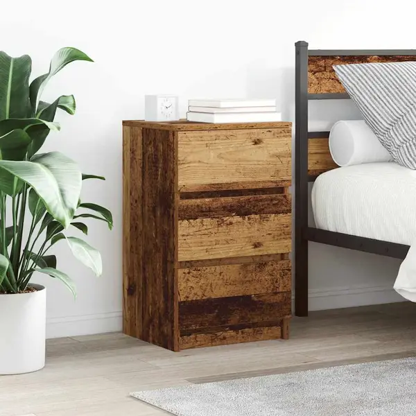 Gossi noptiere cu 3 sertare 2 buc lemn vechi 39x35x65 cm