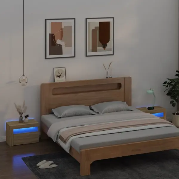 Gossi noptiere cu led-uri, 2 buc., stejar sonoma, 60x35x40 cm