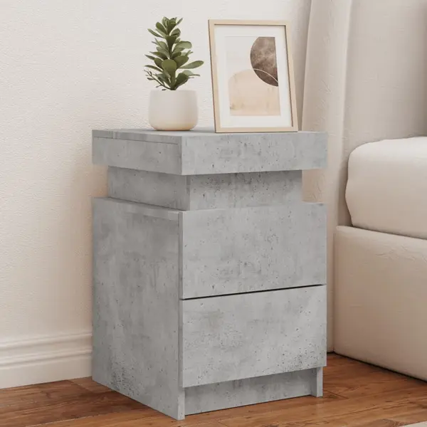 Gossi noptiere cu lumini led, 2 buc., gri beton, 35x39x55 cm