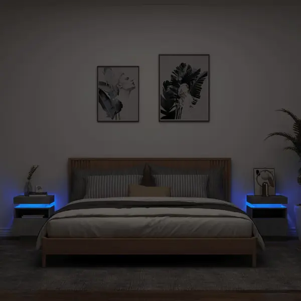 Gossi noptiere cu lumini led, 2 buc., gri beton, 40x39x48,5 cm