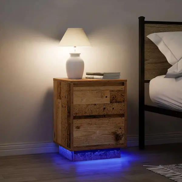 Gossi noptiere cu lumini led 2 buc lemn vechi 38x34x50 cm