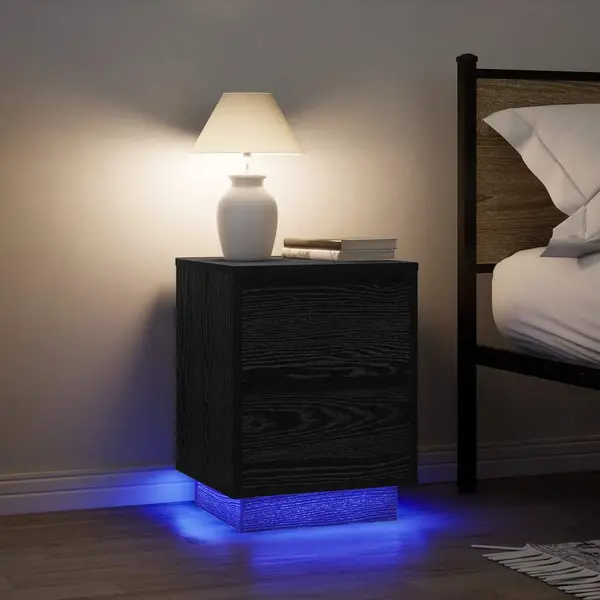 Gossi noptiere cu lumini led 2 buc negru 38x34x50 cm