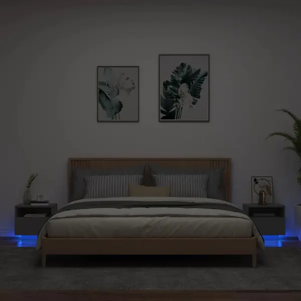 Gossi noptiere cu lumini led, 2 buc., negru, 40x39x37 cm
