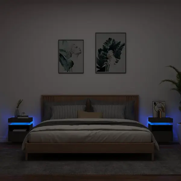 Gossi noptiere cu lumini led, 2 buc., negru, 40x39x48,5 cm
