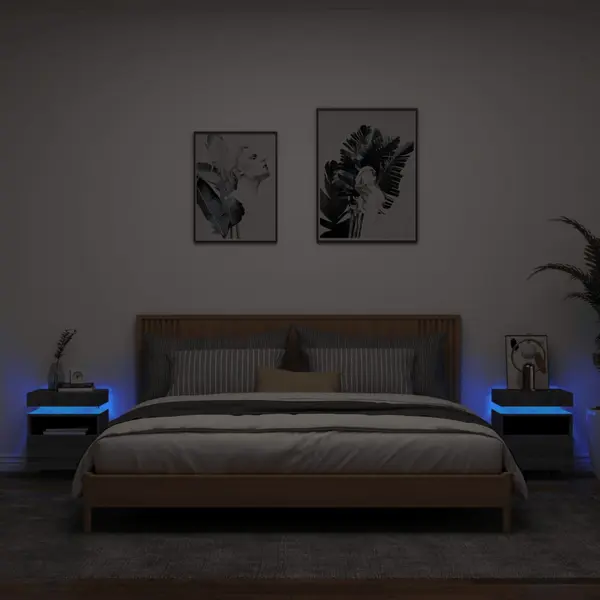 Gossi noptiere cu lumini led, 2 buc., sonoma gri, 40x39x48,5 cm