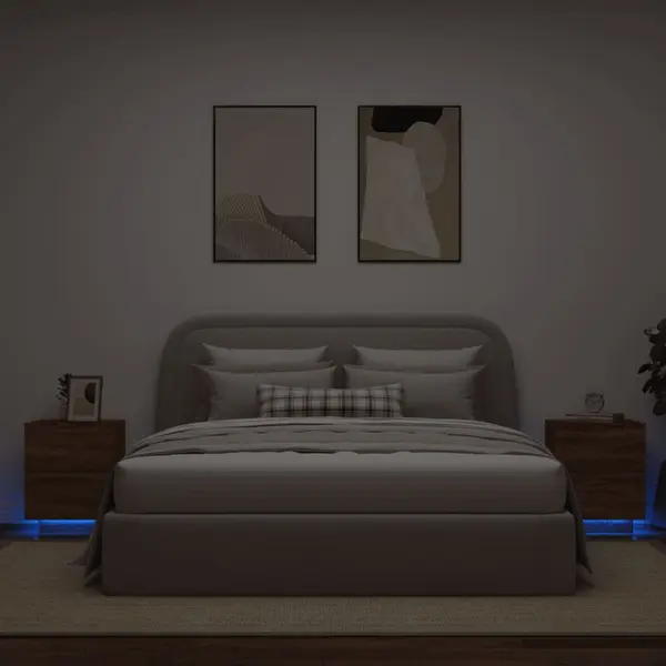 Gossi noptiere cu lumini led, 2 buc., stejar maro, lemn prelucrat
