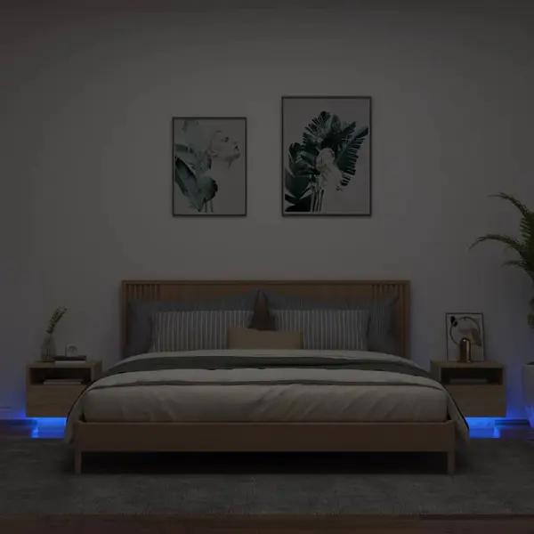 Gossi noptiere cu lumini led, 2 buc., stejar sonoma, 40x39x37 cm