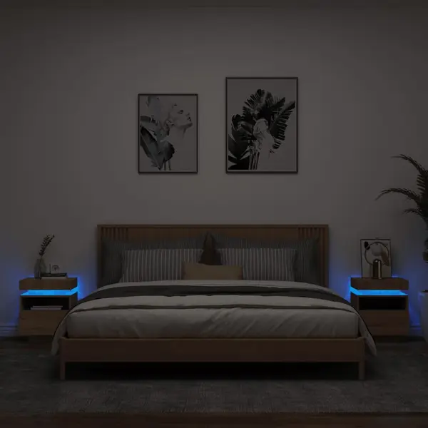 Gossi noptiere cu lumini led, 2 buc., stejar sonoma, 40x39x48,5 cm